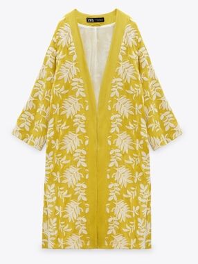 ZARA Bloggers Fav Leaf Embroidered Long Kimono Robe Size M/L